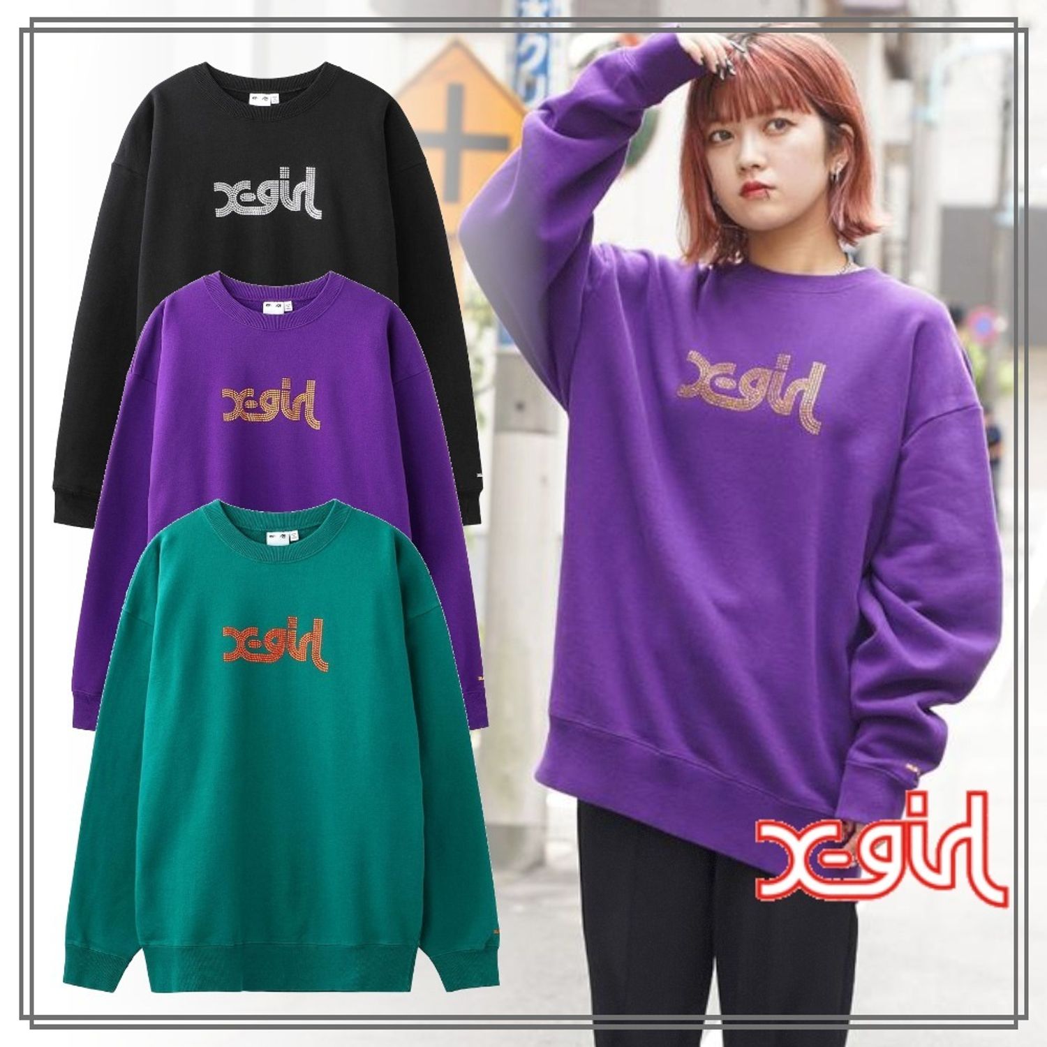 大人気 早い者勝ち X Girl Rhinestone Logo Crew スウェット X Girl スウェット トレーナー 1615 Buyma