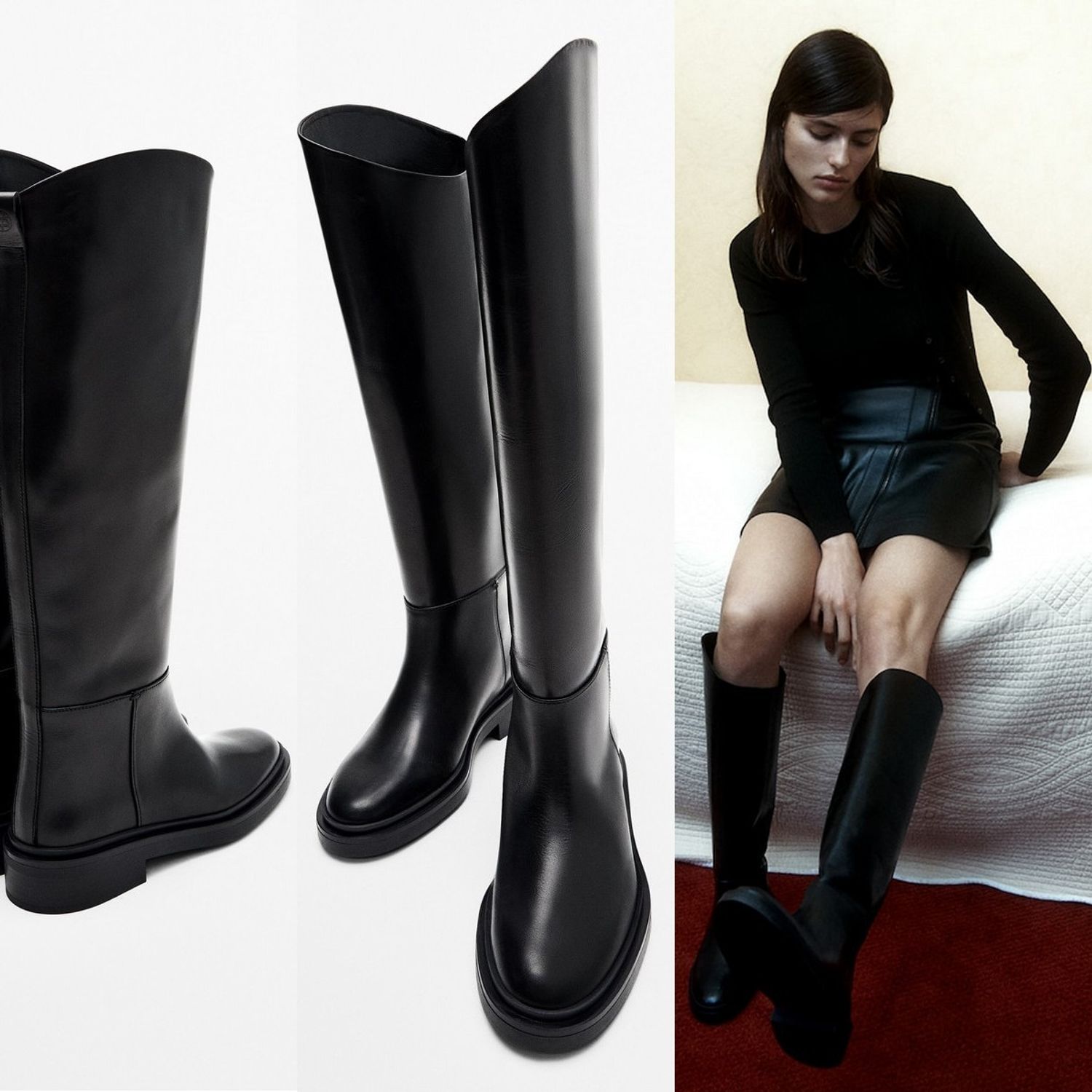 Lb掲載 Massimo Dutti 本革 フラットロングブーツ 3cm Blk Massimo Dutti ロングブーツ 1056 850 Buyma