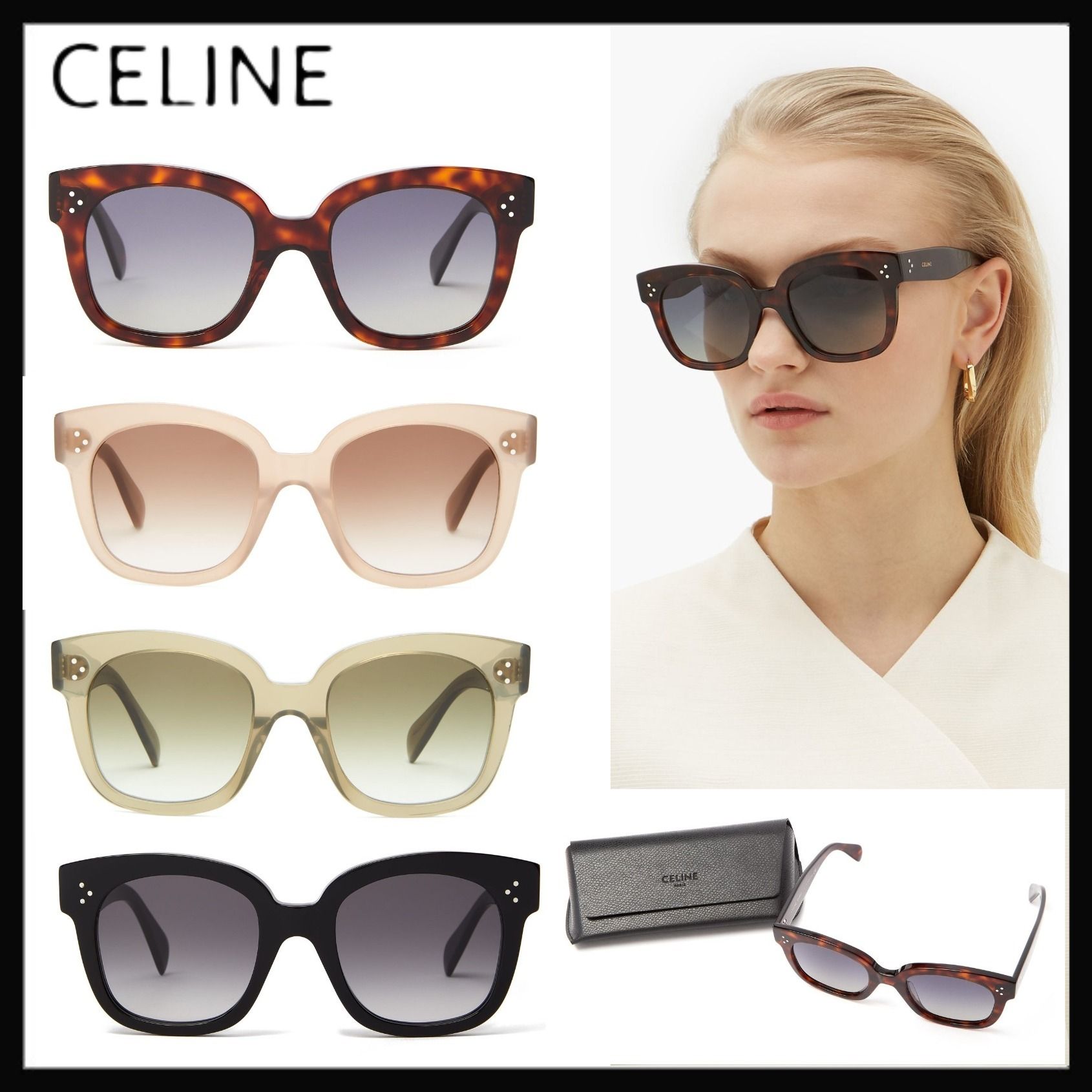 ピアスに合うCELINEセリーヌ スクエアサングラス レディース黒縁 【上品】 celine セリーヌ サングラス サングラス/メガネ