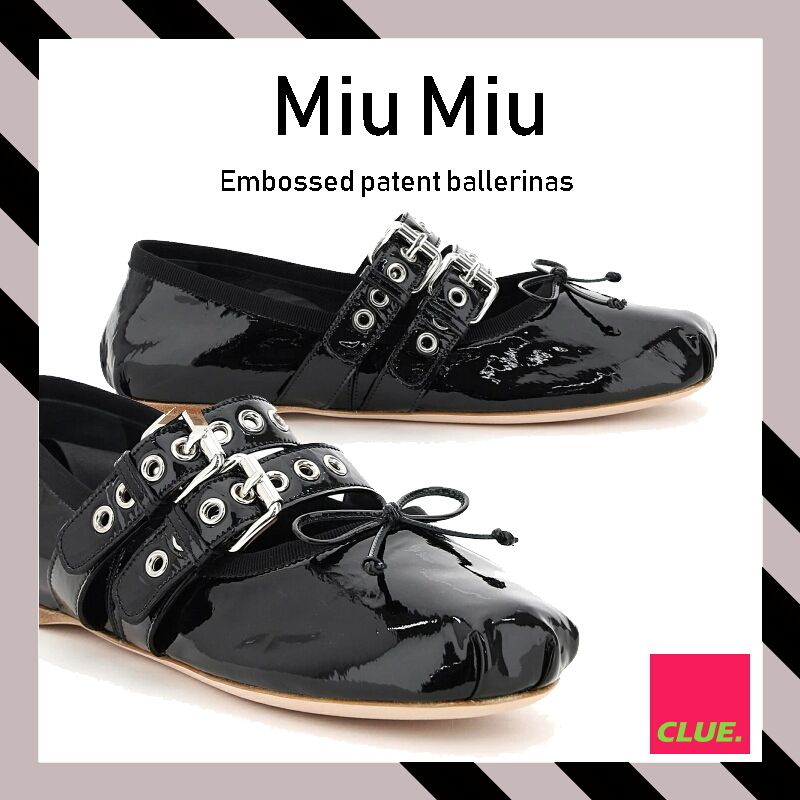 送料込】 ミュウミュウ パテントレザー バレリーナ MIU MIU - フラット ...