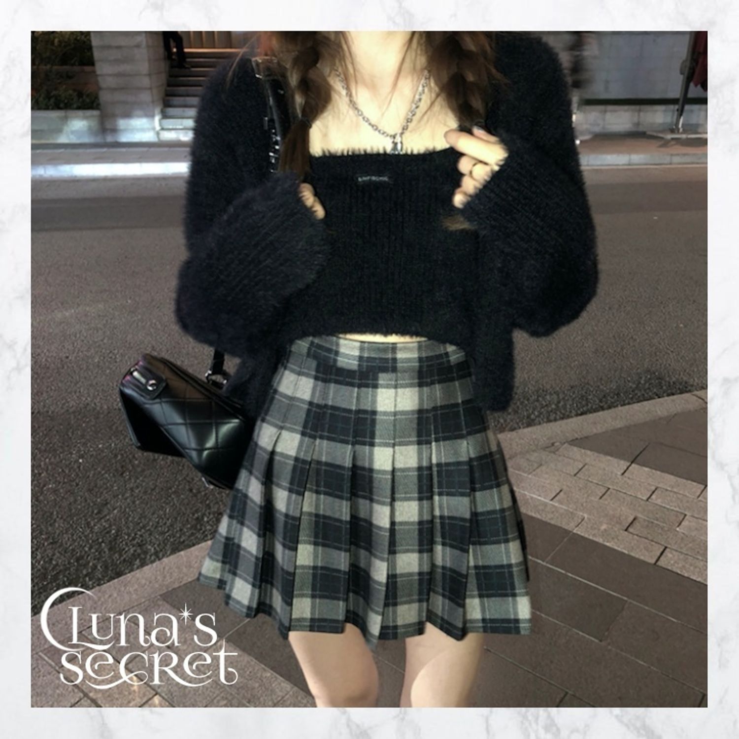 ミニスカート チェック Aライン グレー ストリート 韓国 ミニスカート Buyma