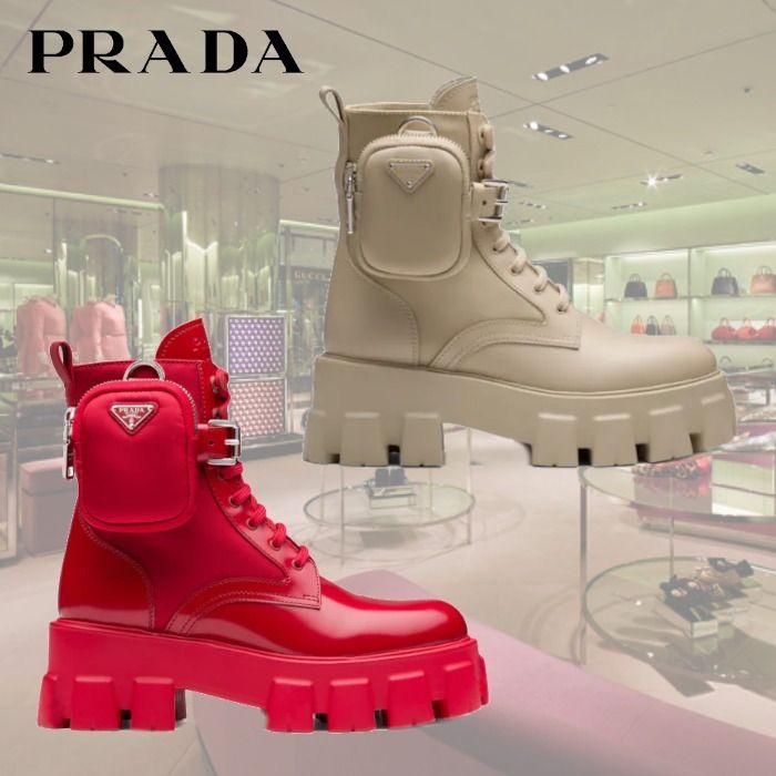 21AW】モノリス レザーxナイロン コンバットブーツ ◇プラダ◇ (PRADA