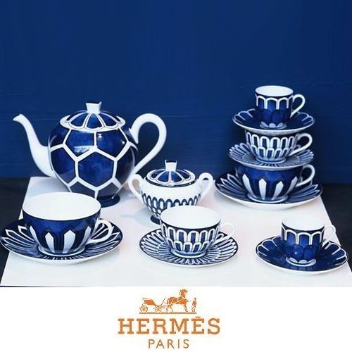 HERMES☆ブルーダイユール コーヒーカップ&ソーサー 2客セット ...