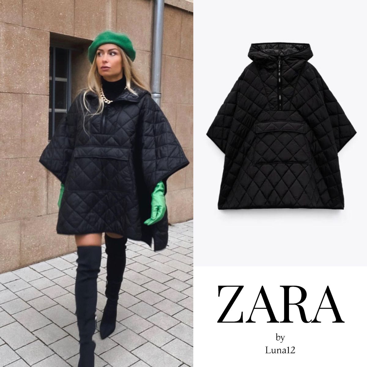 zara キルティングポンチョ