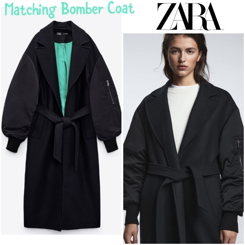 値下げ ZARA マッチングボンバーコート ネイビー
