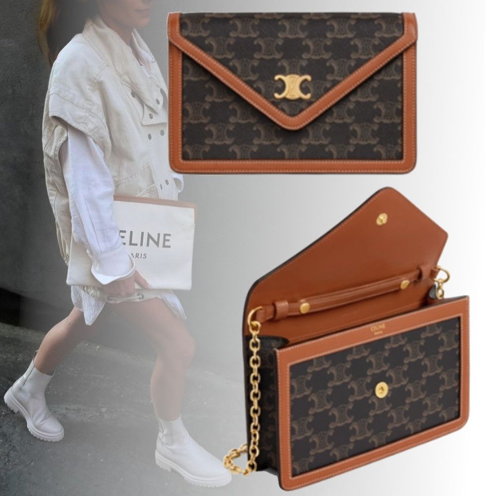 CELINE チェーンウォレット トリオンフキャンバス&ラムスキン (CELINE ...