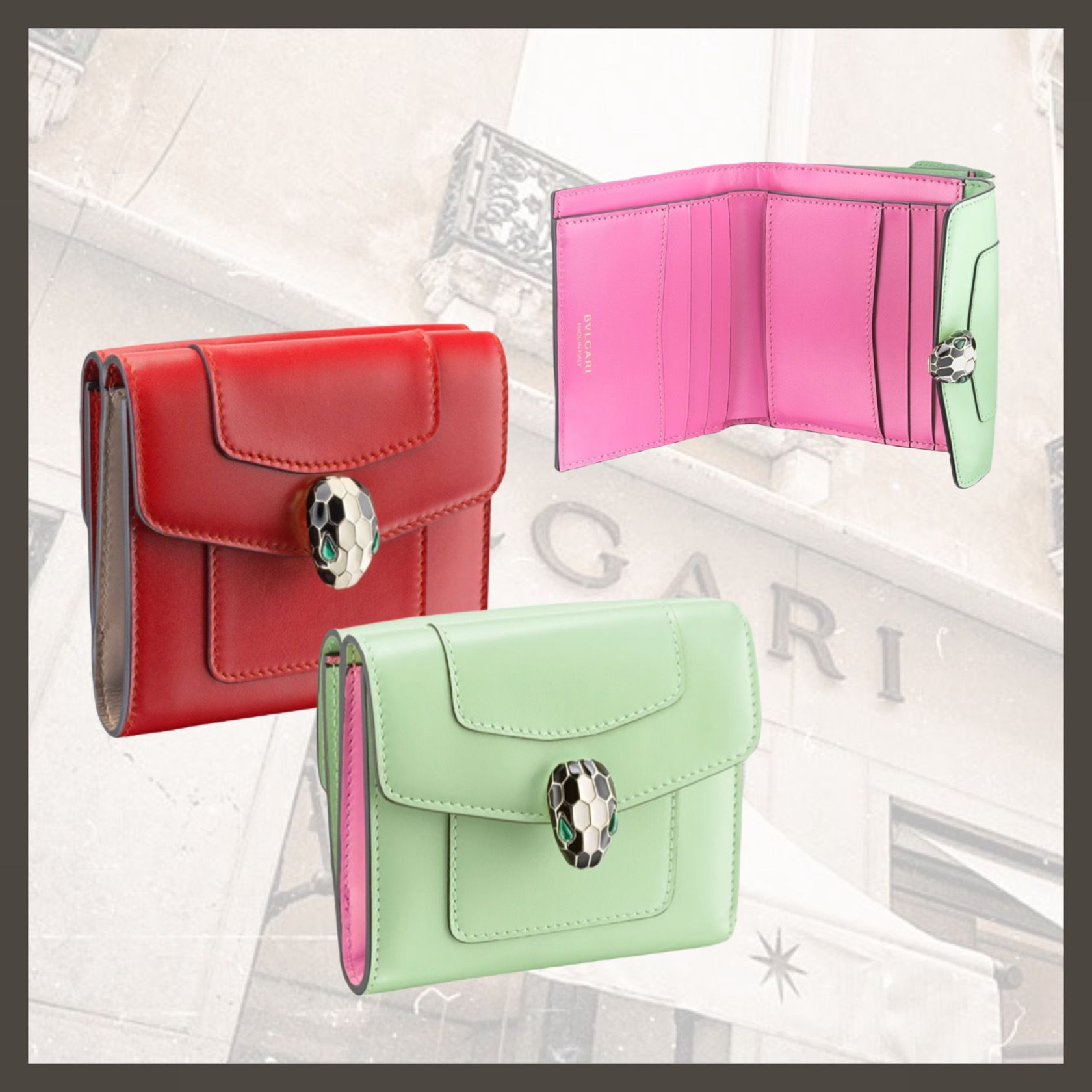 BVLGARI*新作*セルペンティ フォーエバー 三つ折り財布 レッド ...