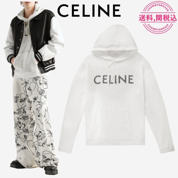 国内発送☆ CELINE HOMME セリーヌオム ロゴ メッシュパーカー (CELINE 郵送送料無料 ロゴ入り レディース セリーヌ Celine パーカー 未使用 S スウェット トレーナー/スウェット