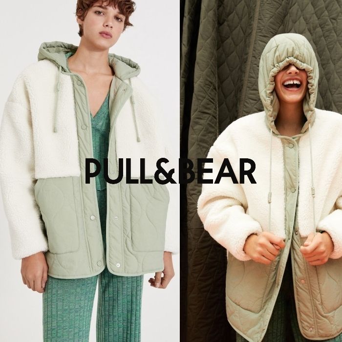PULL&BEAR キルトコントラスト フードジャケット ボア フリース (PULL PULL&BEAR キルトコントラスト フードジャケット ボア フリース (PULL