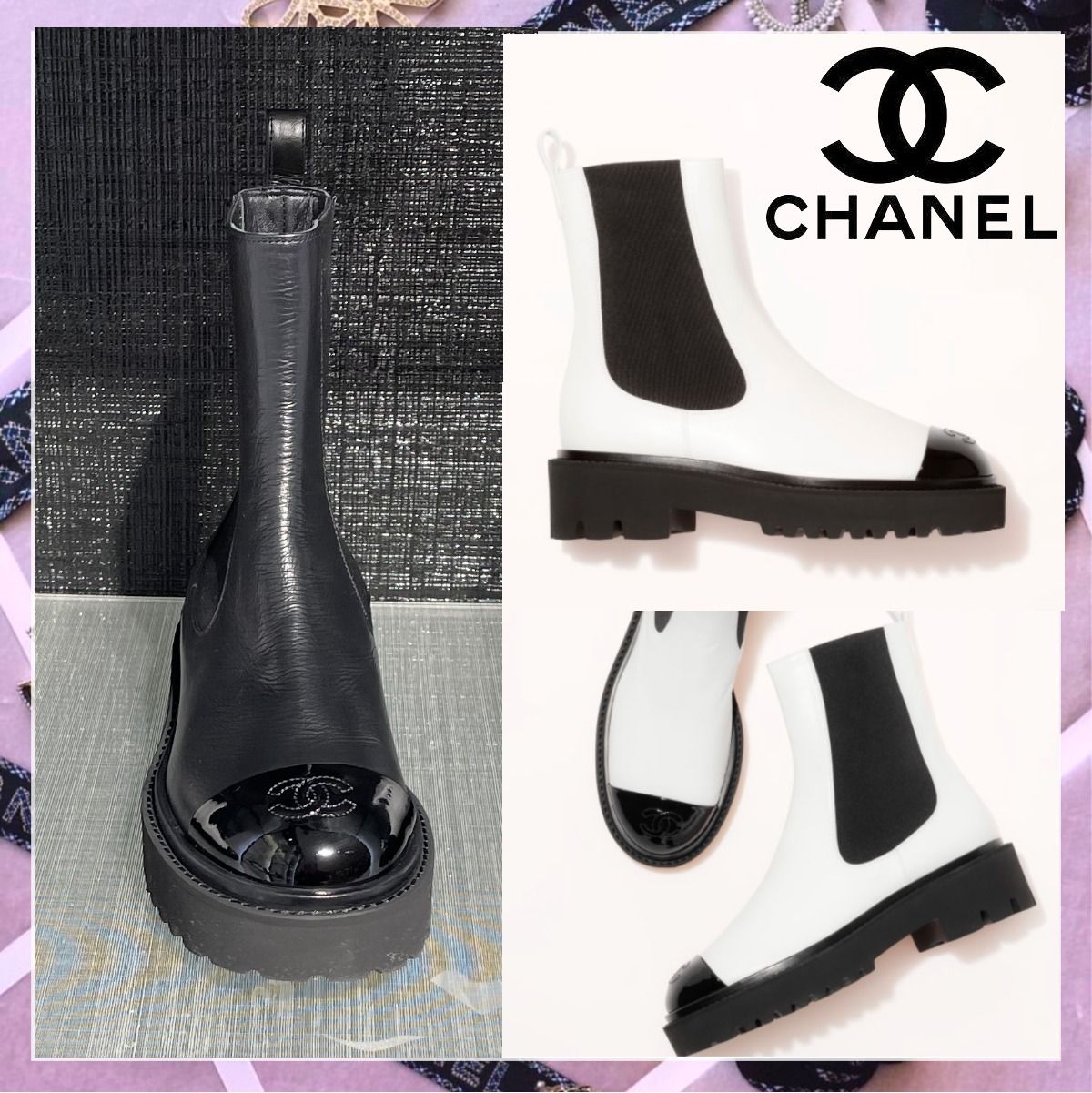 CHANEL・白と黒のブーティー３７．５