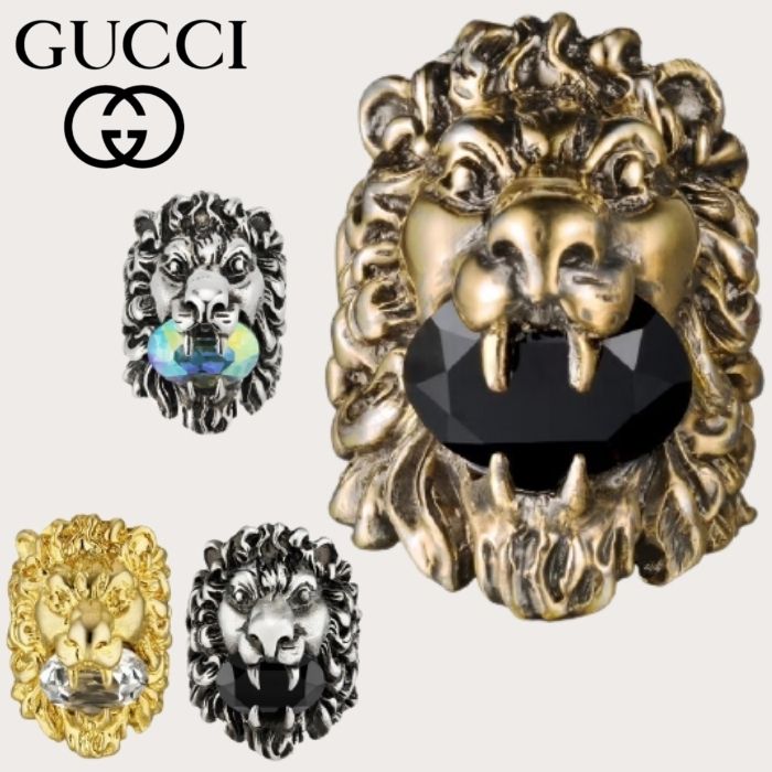 ☆新作☆ グッチ クリスタル付き ライオンヘッド リング 指輪 (GUCCI ...