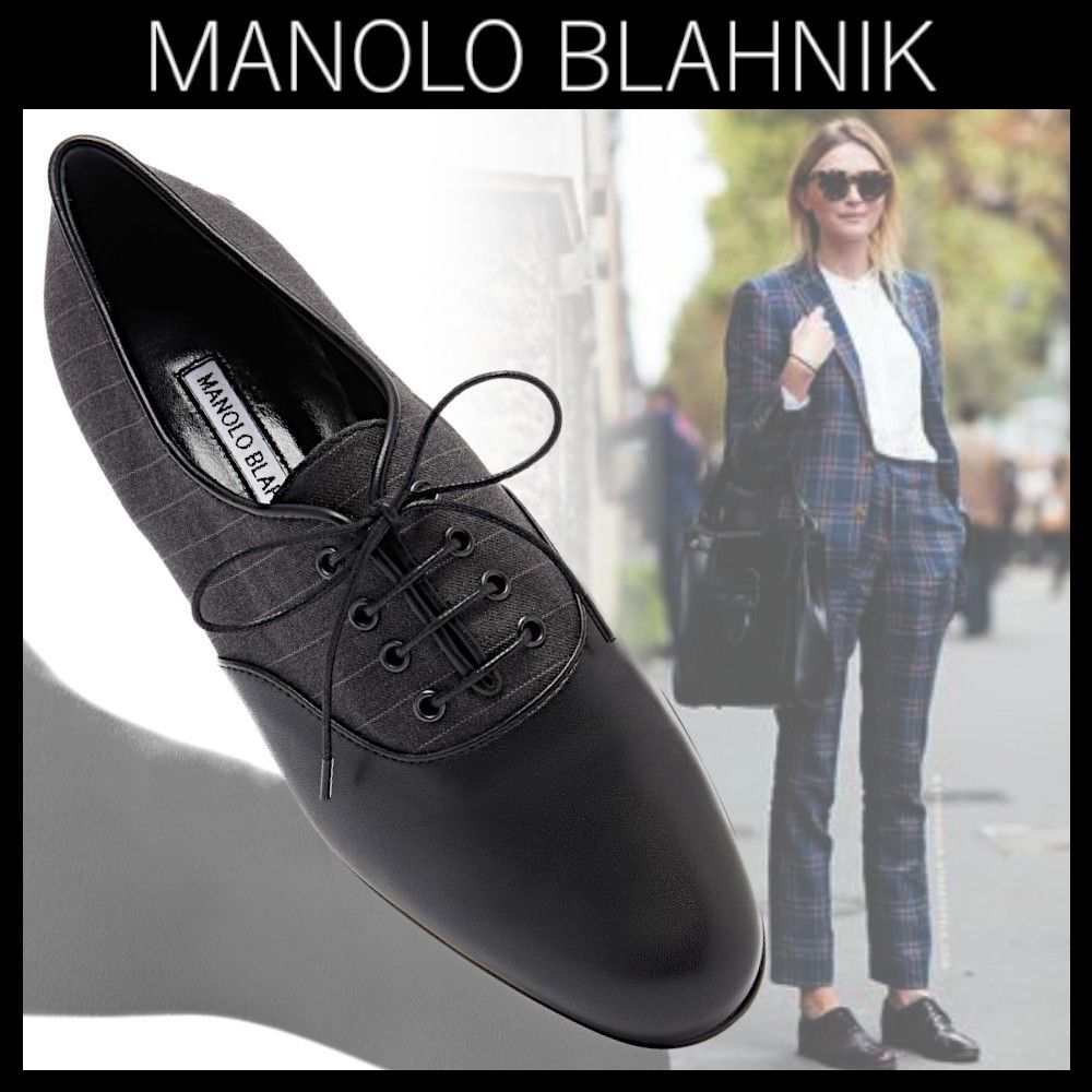 MANOLO BLAHNIK】PRUNETA ウール&レザーレースアップシューズ (Manolo
