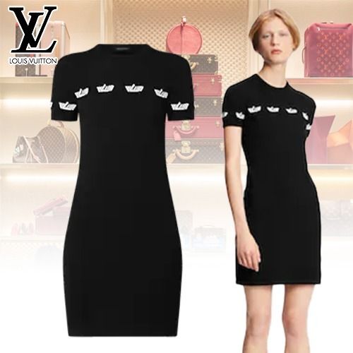 ルイヴィトン ワンピース LVヴィテスTシャツドレス ミニドレス黒 ルイヴィトン ワンピース LVヴィテスTシャツドレス ミニドレス黒
