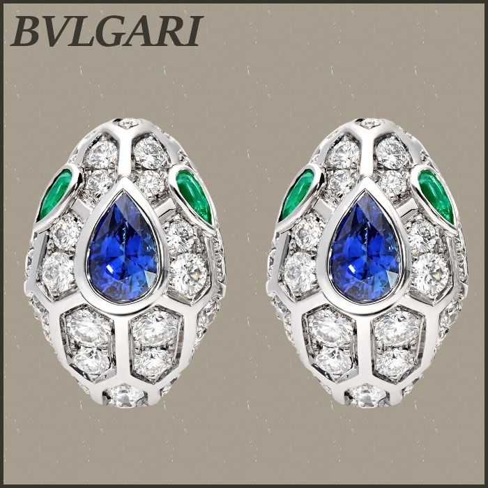 BVLGARI ブルガリ セルペンティ ピアス エメラルド サファイア パンチホールカメラ ブルガリ 宝石レザーハンドバッグ 40万 ハンドバッグ