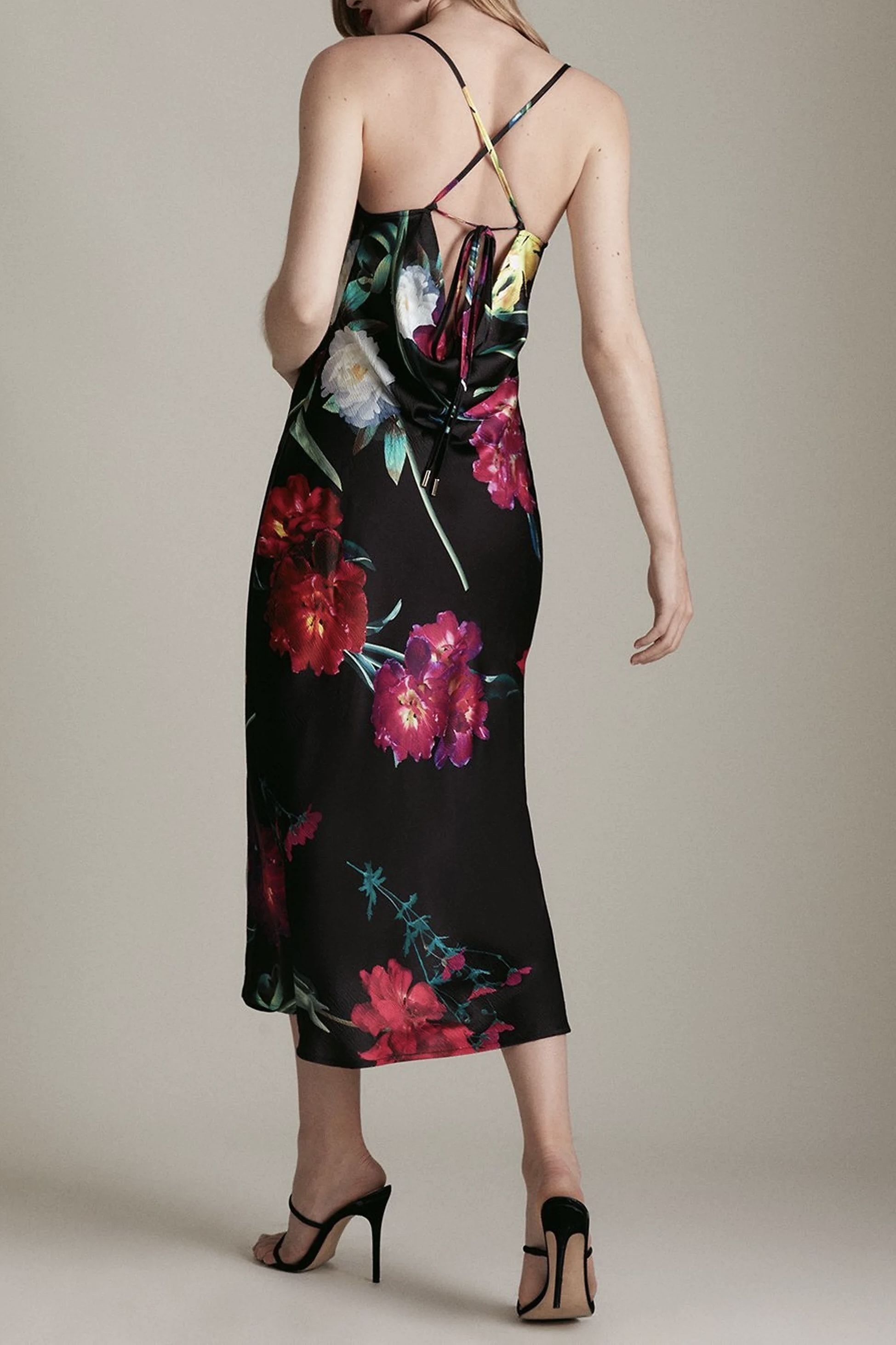 KAREN MILLEN◆サテン リボン ボウタイ ミディドレス 関送料込 KAREN MILLEN◇サテン リボン ボウタイ ミディドレス 関送料込