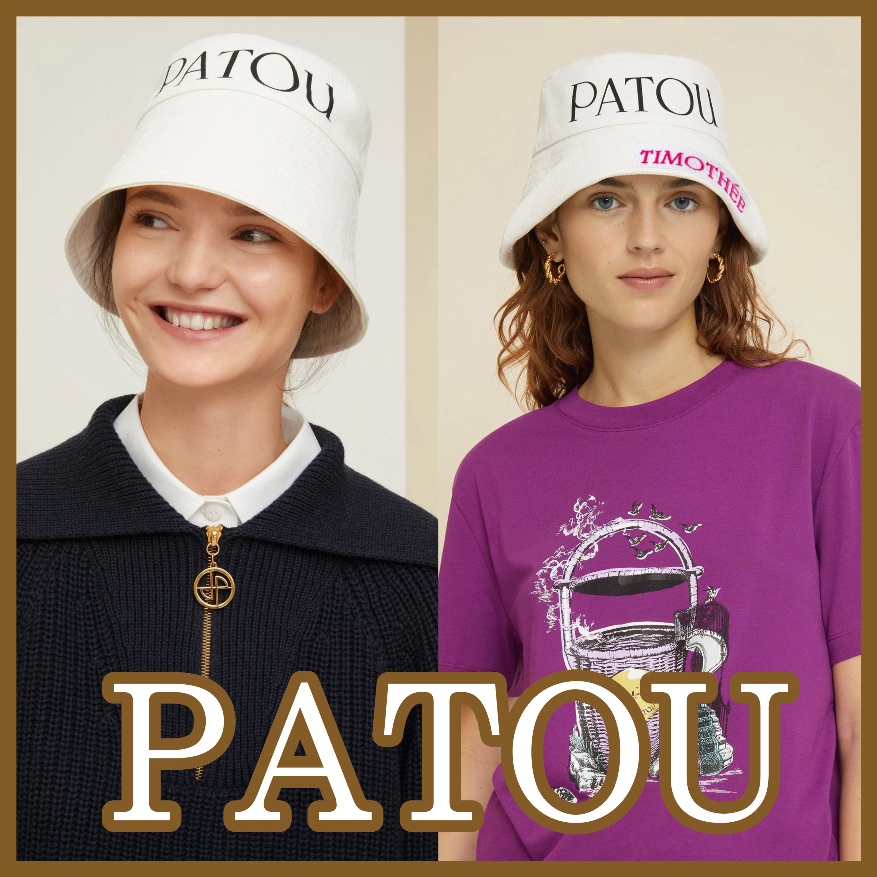 名入れ刺繍カスタム PATOU パトゥ ロゴ バケットハット 帽子 (PATOU 名入れ刺繍カスタム PATOU パトゥ ロゴ バケットハット 帽子 (PATOU