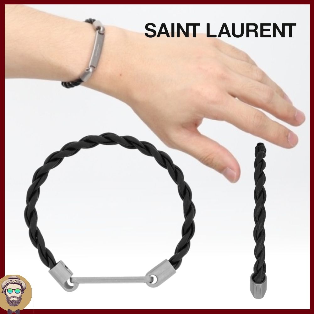 ∞SAINT LAURENT∞ウーブンレザーとメタルのIDタグブレスレット (Saint ...