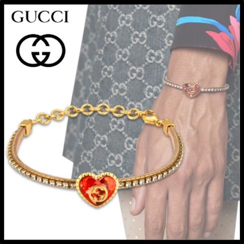 GUCCI インターロッキングG クリスタル ハート ブレスレット (GUCCI