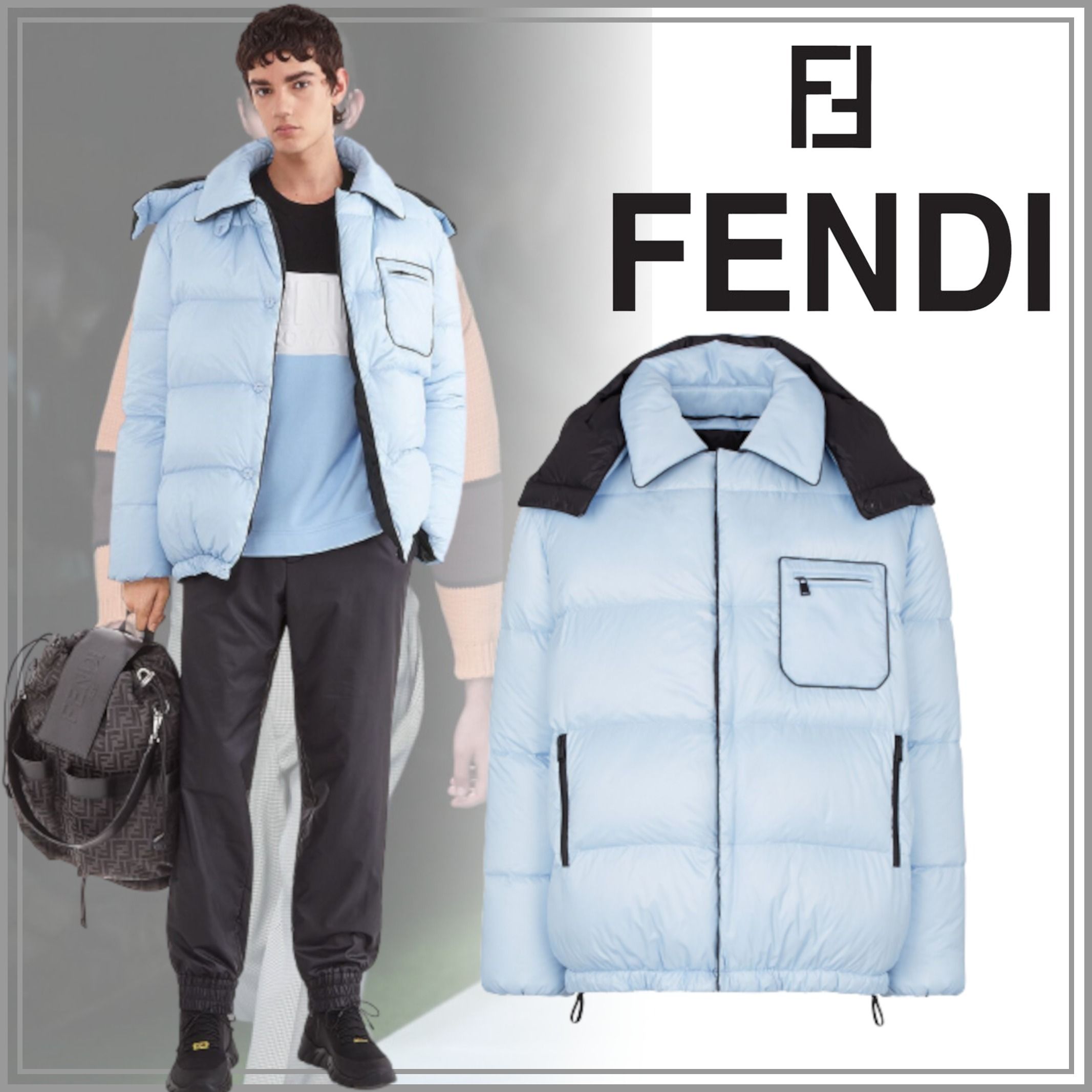 フェンディ☆ ライトブルーナイロン ダウンジャケット (FENDI/ダウン レトロゲーム FENDI☆リバーシブルジャケット 6A ジャケット/上着