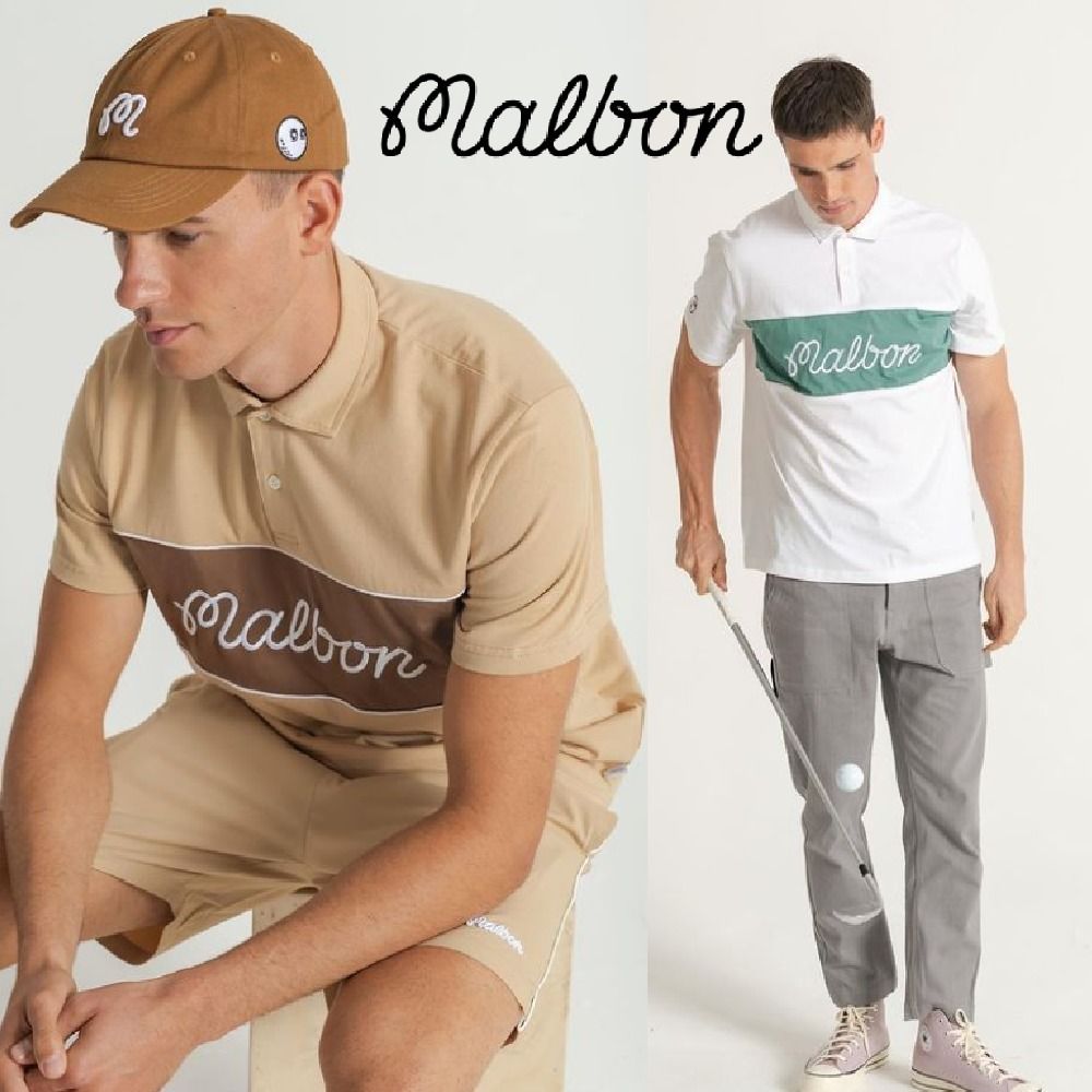 Malbon Golf ☆ 刺しゅうロゴカラー コットンポロシャツ 2色 Malbon Golf ☆ 刺しゅうロゴカラー コットンポロシャツ 2色
