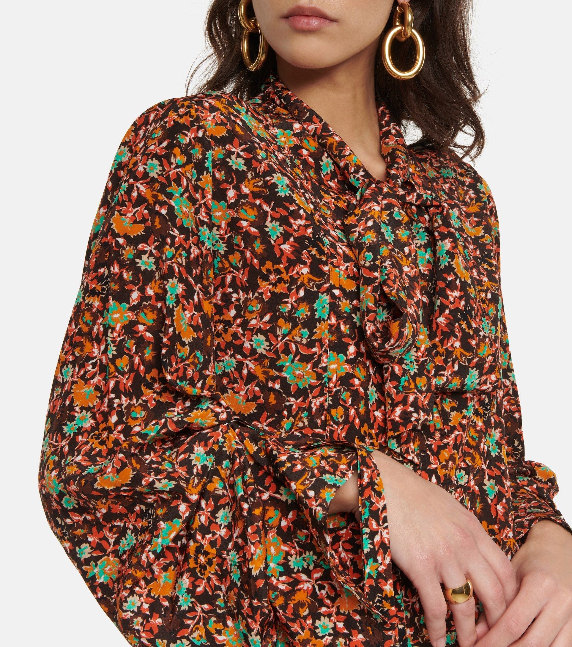 関税込>Victoria Beckham*タイネック花柄シルクシャツドレス