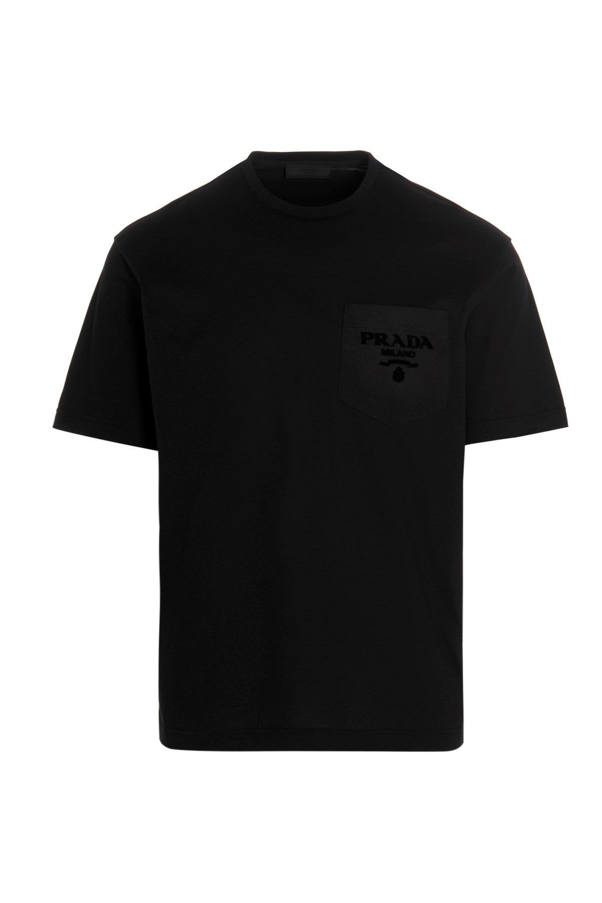 VIP☆送料関税補償!【PRADA】Flocked Logo 胸ポケット付Tシャツ VIP☆送料関税補償!【PRADA】Flocked Logo 胸ポケット付Tシャツ