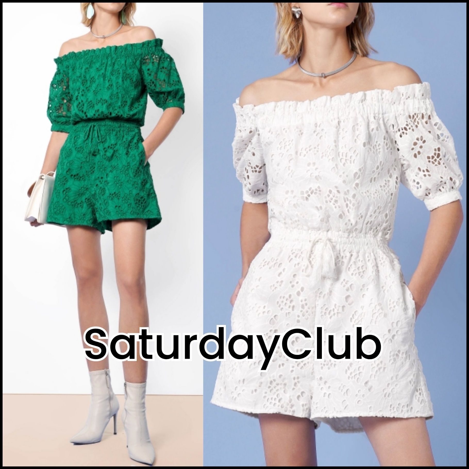 SaturdayClub*オフショルダーカットワーク刺繍ロンパース 送関込 ...