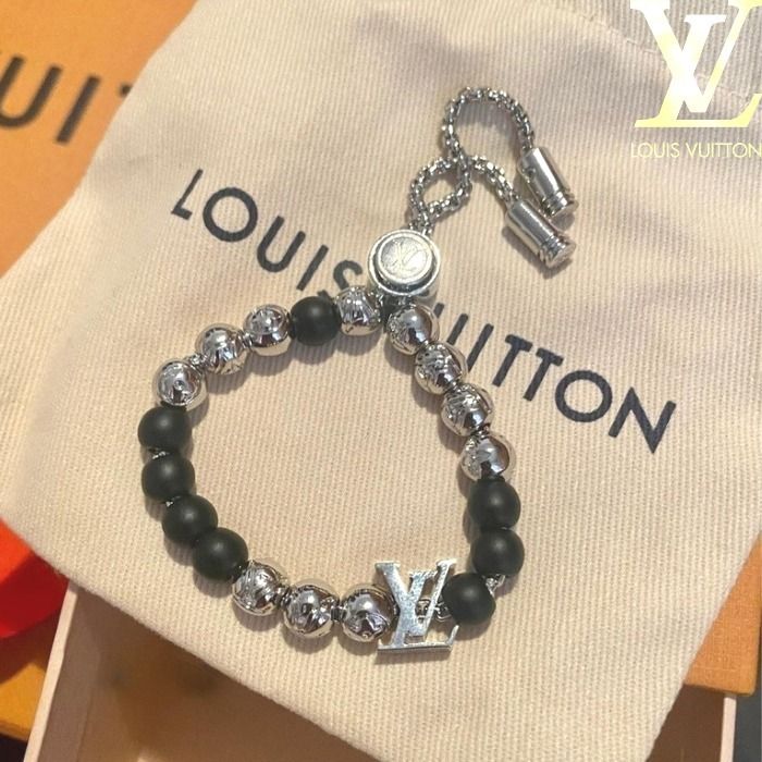 大人っぽい魅力☆国内発】LV ブラスレ モノグラム ビーズ 黒 (Louis 