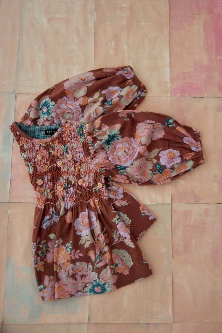 ☆BONJOUR DIARY☆スモックブラウス・brown flowers 2〜6歳☆ (BONJOUR ☆BONJOUR DIARY☆スモックブラウス・brown flowers 2〜6歳☆ (BONJOUR
