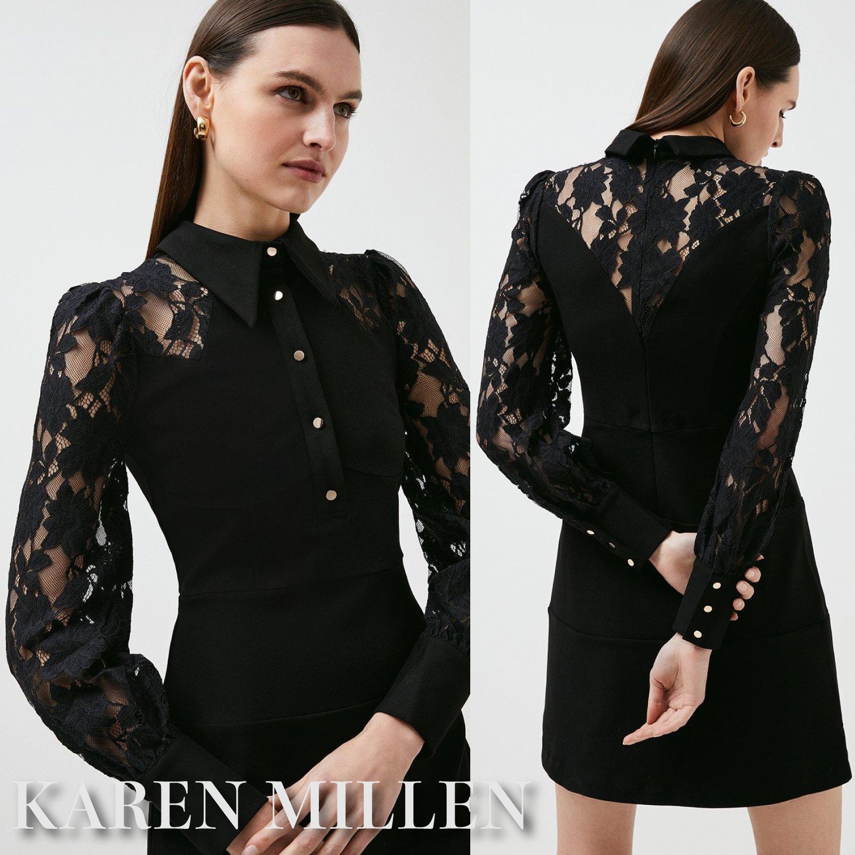 国内発送!!! KAREN MILLEN*襟付き レーススリーブ Aラインワンピ 国内発送!!! KAREN MILLEN*襟付き レーススリーブ Aラインワンピ