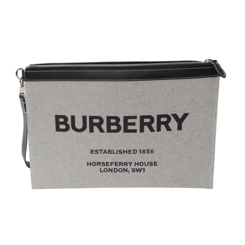 BURBERRYラージ ホースフェリーキャンバス&レザージップポーチ BURBERRYラージ ホースフェリーキャンバス&レザージップポーチ