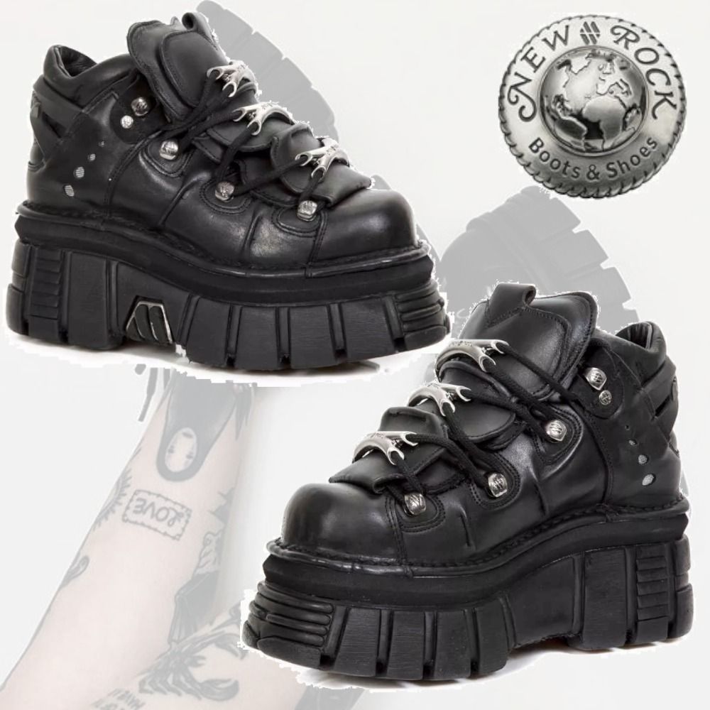 NEWROCK*M-106-S29大人気トレンド!厚底スニーカー BLACK (NEWROCK 安いセール NEWROCK スニーカー サイズ42 ブーツ