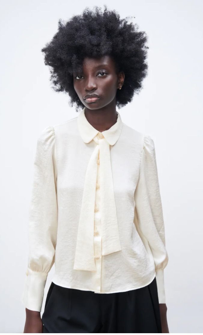 スペイン発送◎ZARA♪ネクタイシャツ◎シンプルホワイト♪新作! (ZARA スペイン発送◎ZARA♪ネクタイシャツ◎シンプルホワイト♪新作! (ZARA