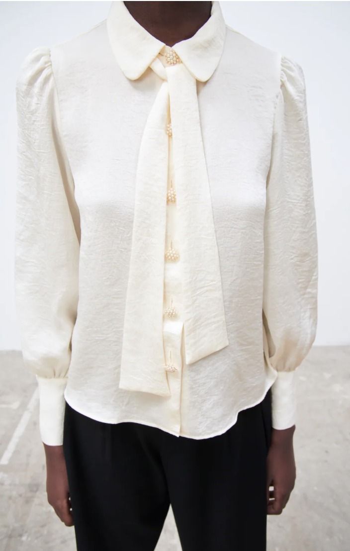 スペイン発送◎ZARA♪ネクタイシャツ◎シンプルホワイト♪新作! (ZARA スペイン発送◎ZARA♪ネクタイシャツ◎シンプルホワイト♪新作! (ZARA