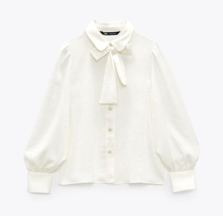 スペイン発送◎ZARA♪ネクタイシャツ◎シンプルホワイト♪新作! (ZARA スペイン発送◎ZARA♪ネクタイシャツ◎シンプルホワイト♪新作! (ZARA