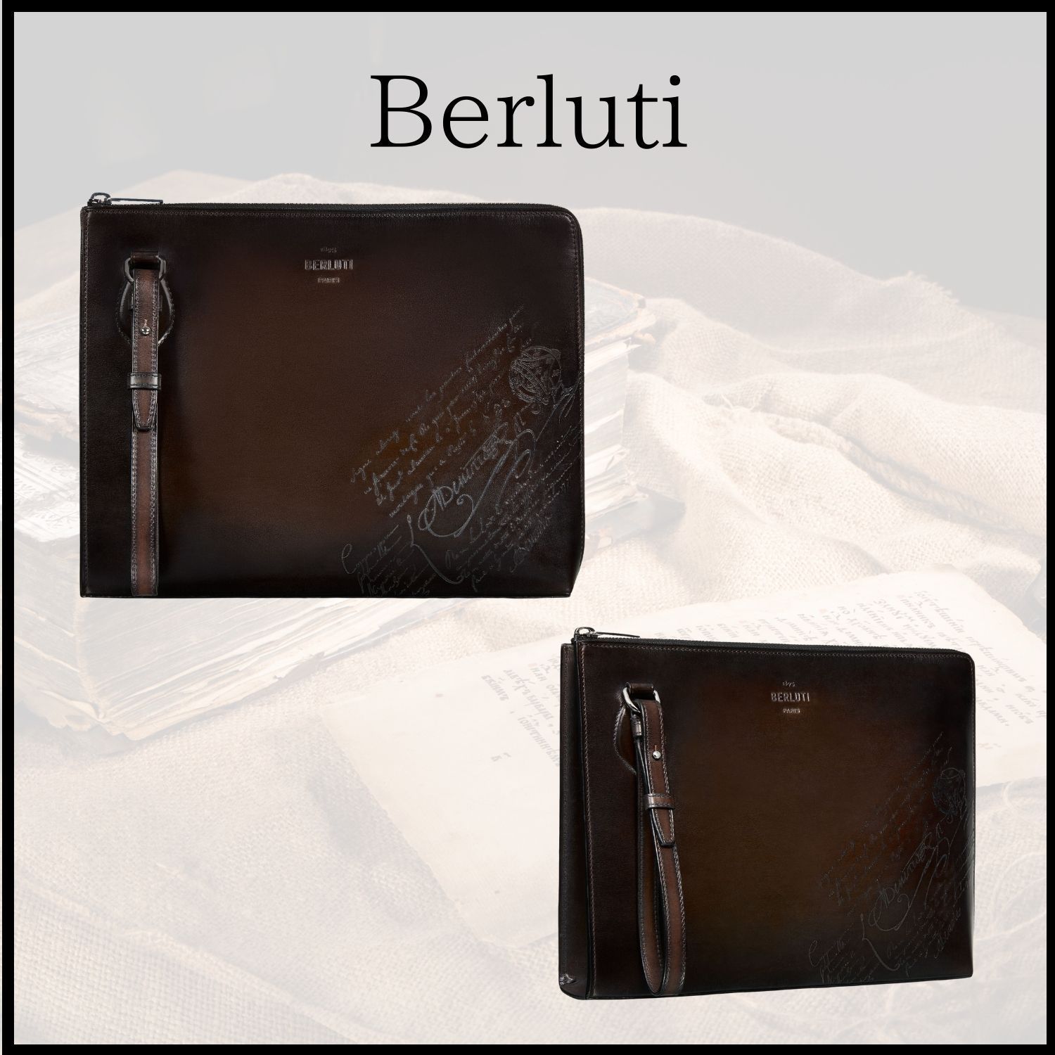 ニノボリュームストラップレザースクリットスワイプクラッチ (Berluti ...