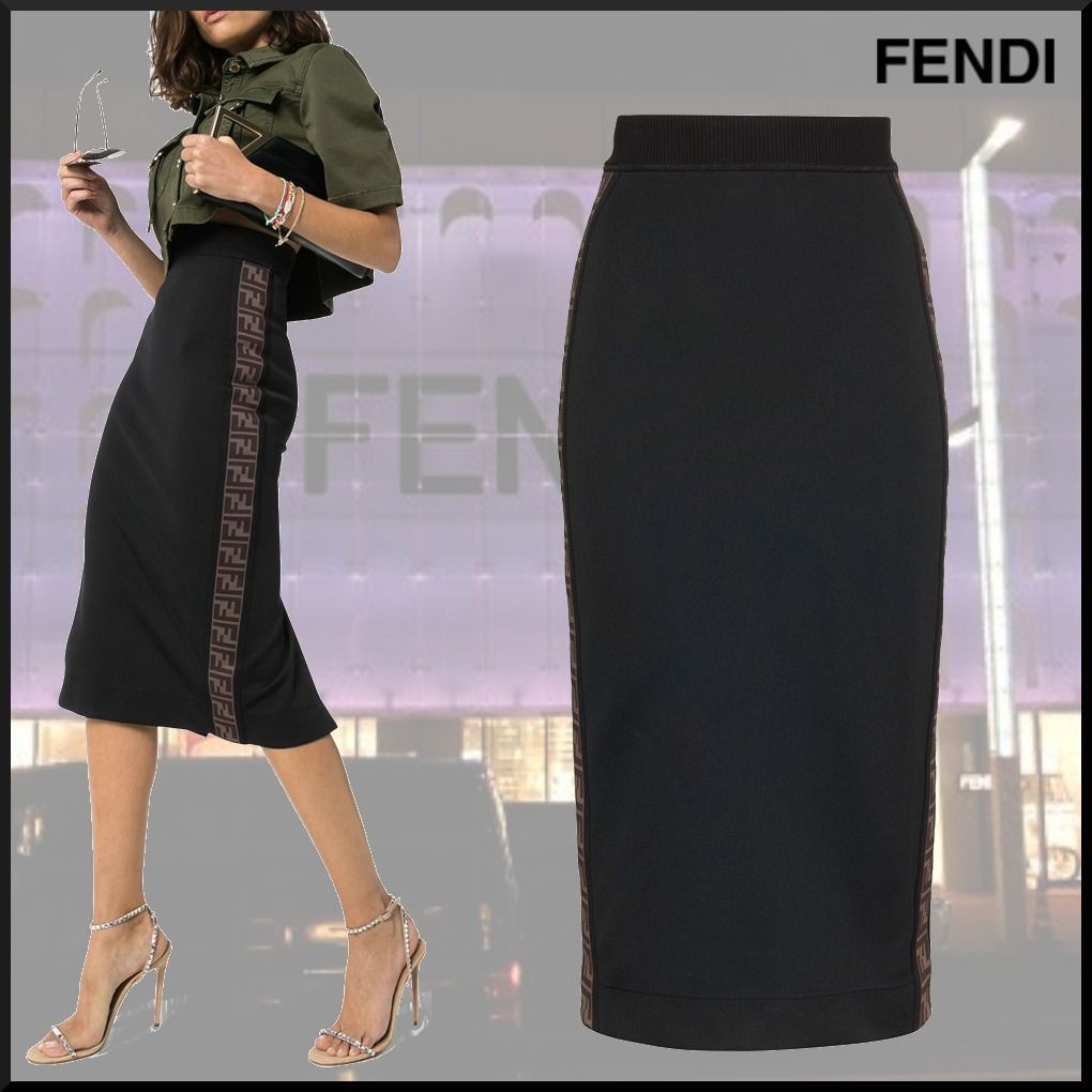 FENDI スカート FFモノグラム ストライプ ペンシル ブラック (FENDI (激安通販サイト) fendi ffペンシルスカート ロングスカート