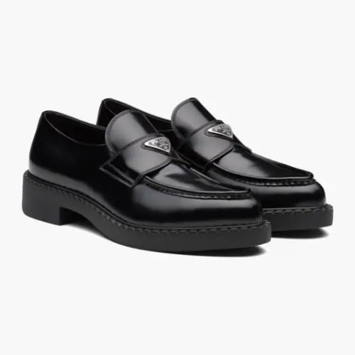プラダ☆大人気 ロゴ ブラッシュドレザー ローファー 厚底☆ (PRADA プラダ☆大人気 ロゴ ブラッシュドレザー ローファー 厚底☆ (PRADA