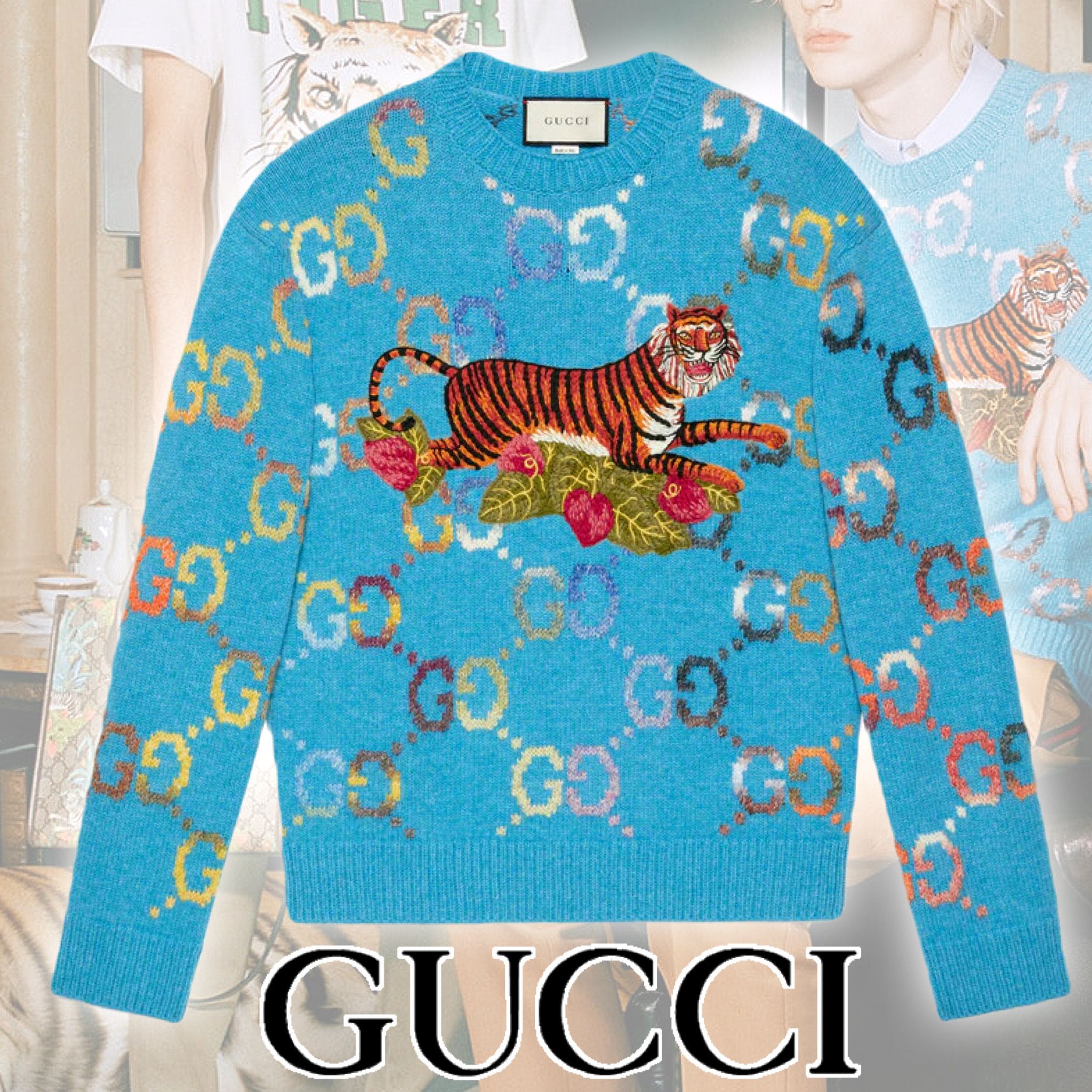 新作【GUCCI】GUCCI TIGER GGジャカード ウール セーター (GUCCI 最新情報 GUCCI セーター ニット ニット/セーター