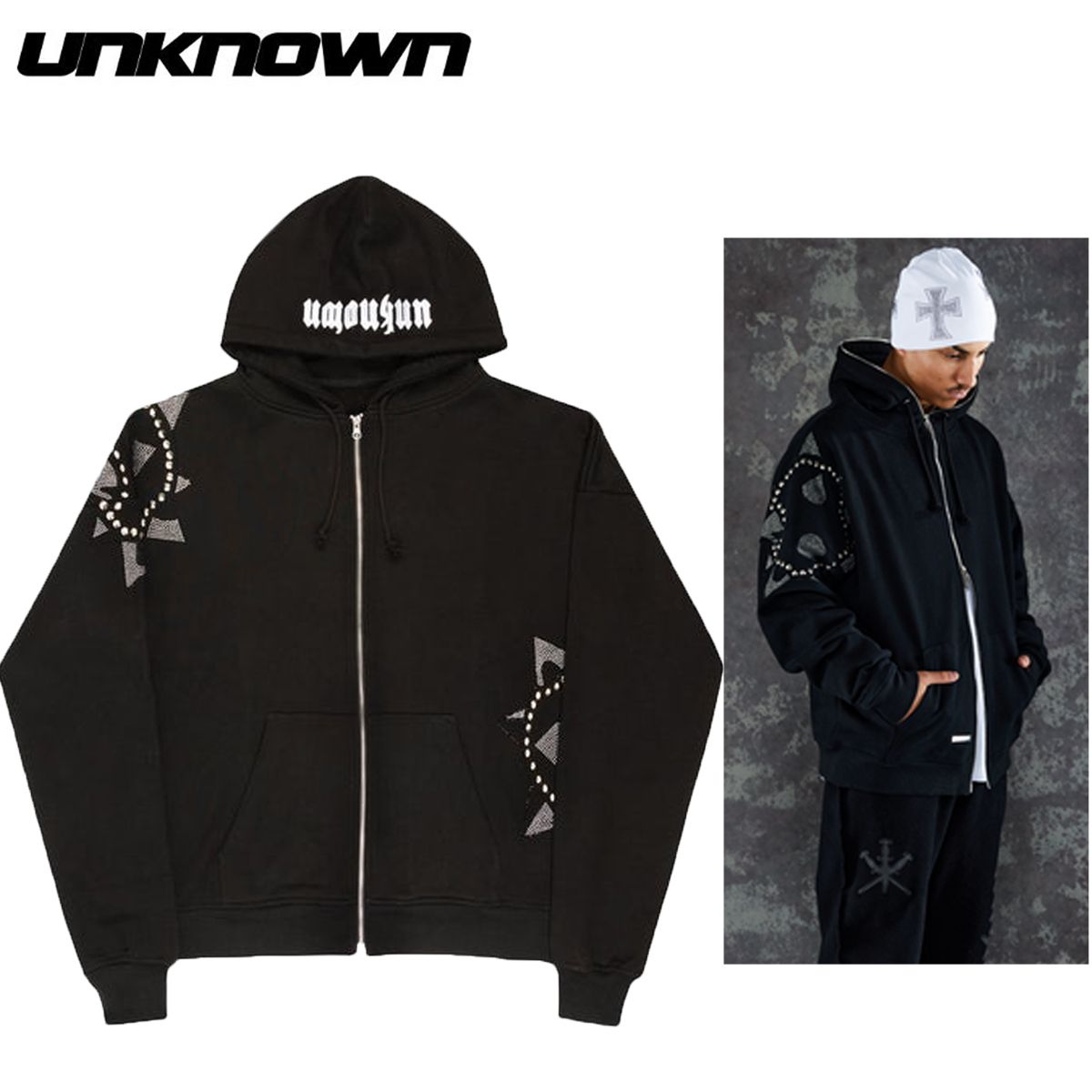 UNKNOWN LONDON BOWSER ZIP HOODIE アンノウン パーカー (UNKNOWN 掘り出し物に出会える unknown ブラック パーカー london パーカー