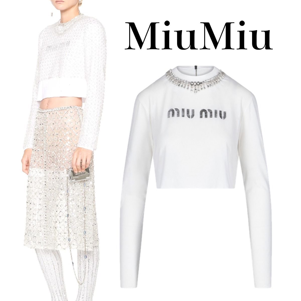 【MiuMiu】ロゴTシャツ 刺しゅう クロップド★関税送料込★ 【MiuMiu】ロゴTシャツ 刺しゅう クロップド★関税送料込★