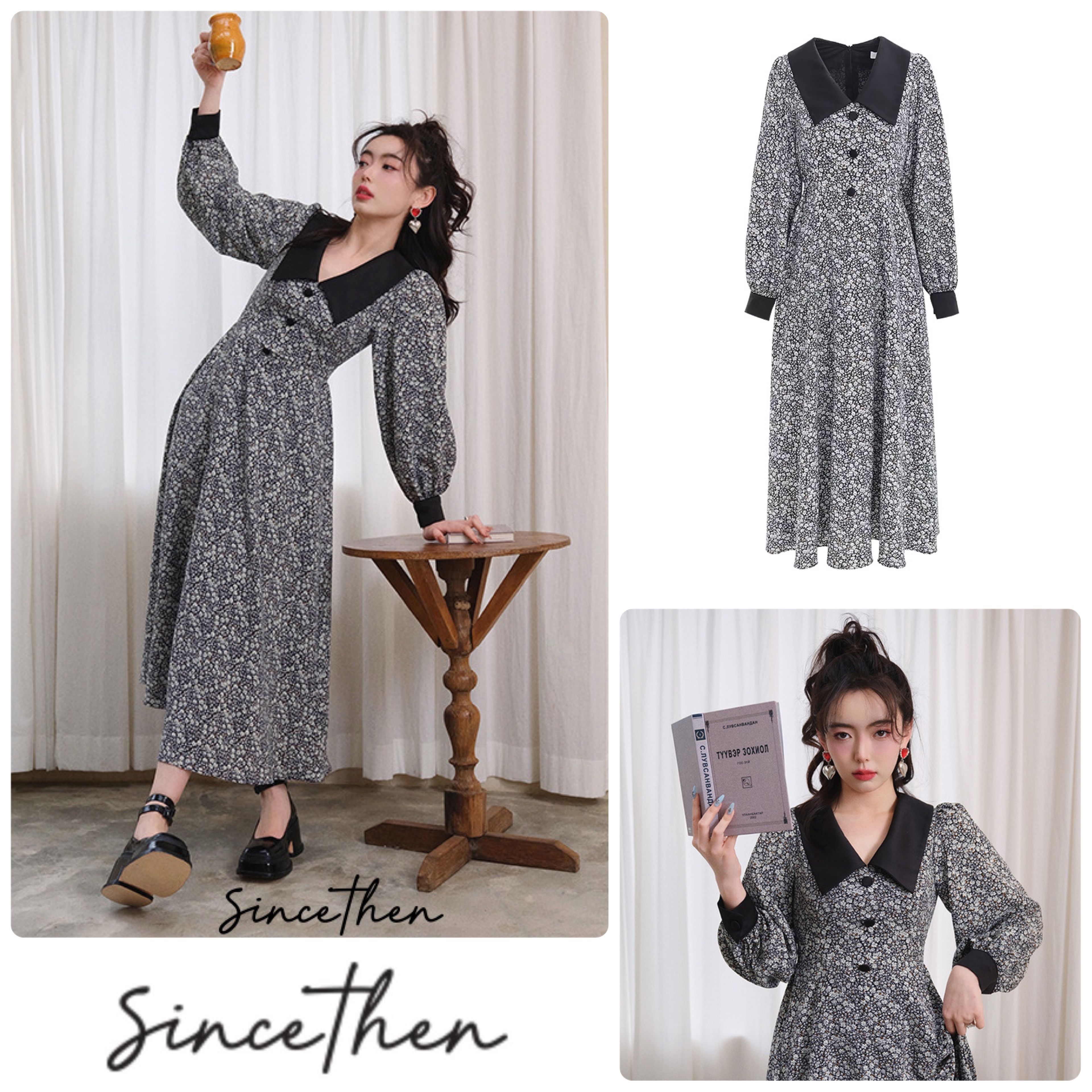 ☆Since Then シンスゼン 花柄 襟付き レトロ ワンピース/送料込 ...