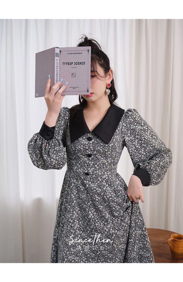 ☆Since Then シンスゼン 花柄 襟付き レトロ ワンピース/送料込 ...