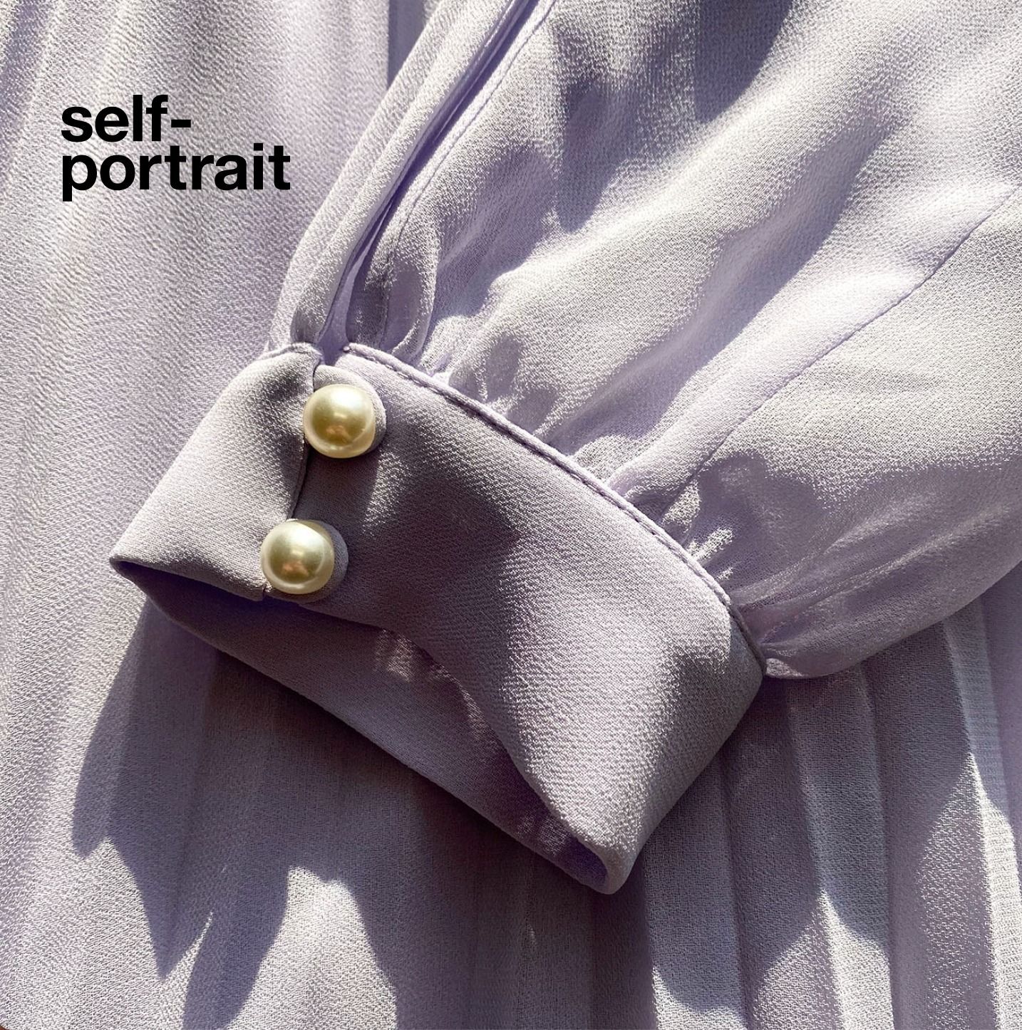 self-portrait】リボンスカーフ装飾 ライラックシフォンミディ (SELF self-portrait】リボンスカーフ装飾 ライラックシフォンミディ (SELF