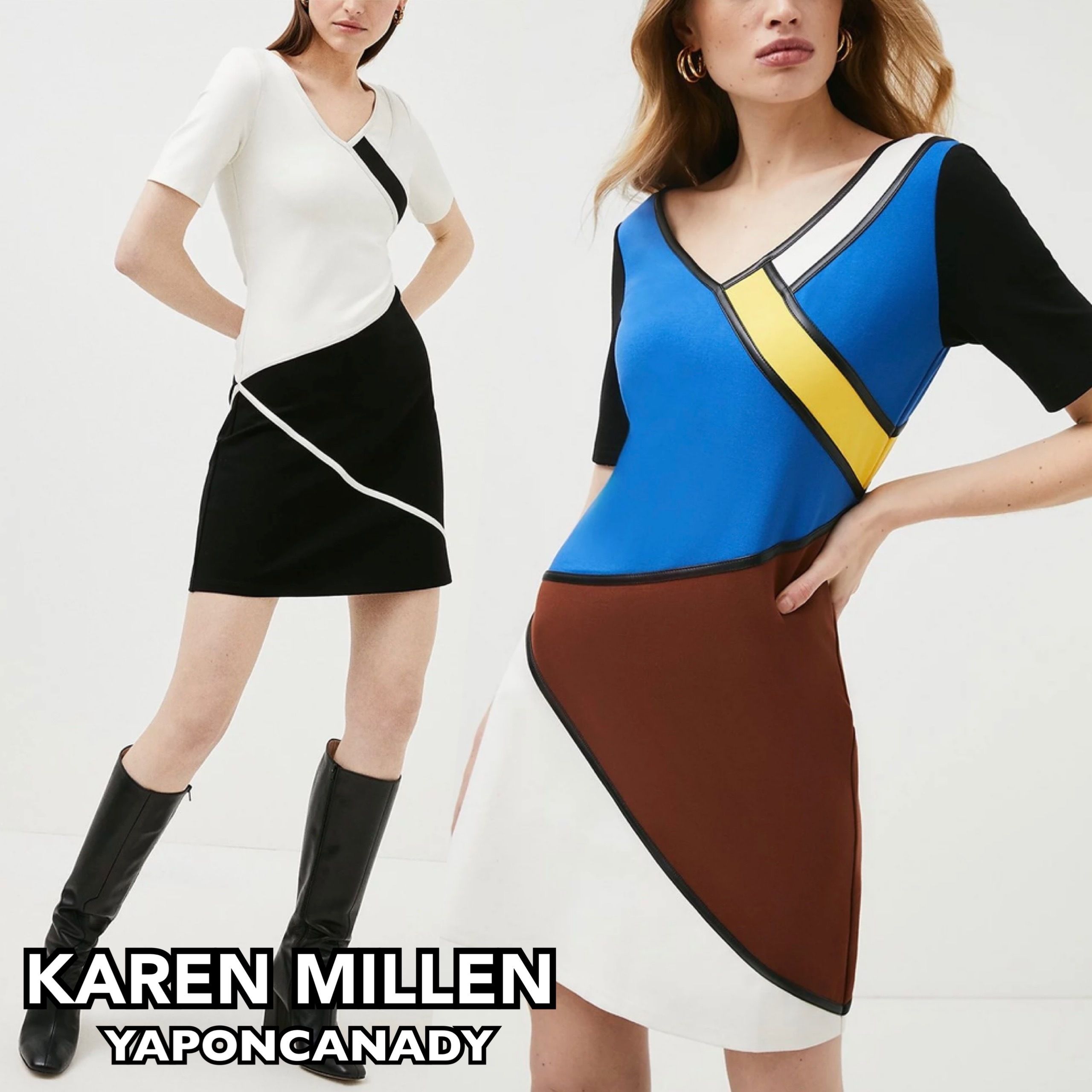 KAREN MILLEN】カラーブロックジャージーシフトドレス (Karen Millen ...