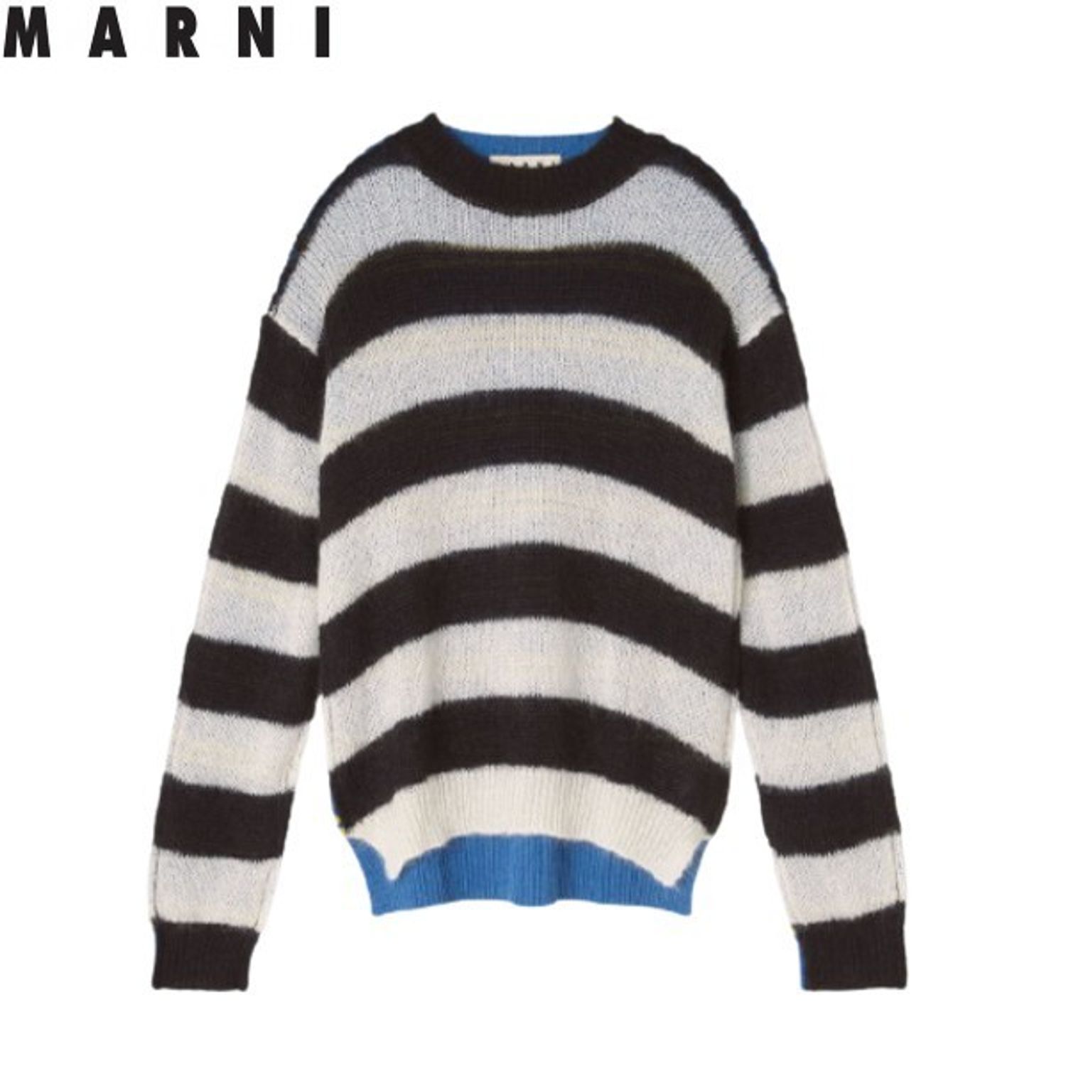 Marni マルニ クルーネックモヘアボーダーニット ブルー Marni ニット セーター Buyma