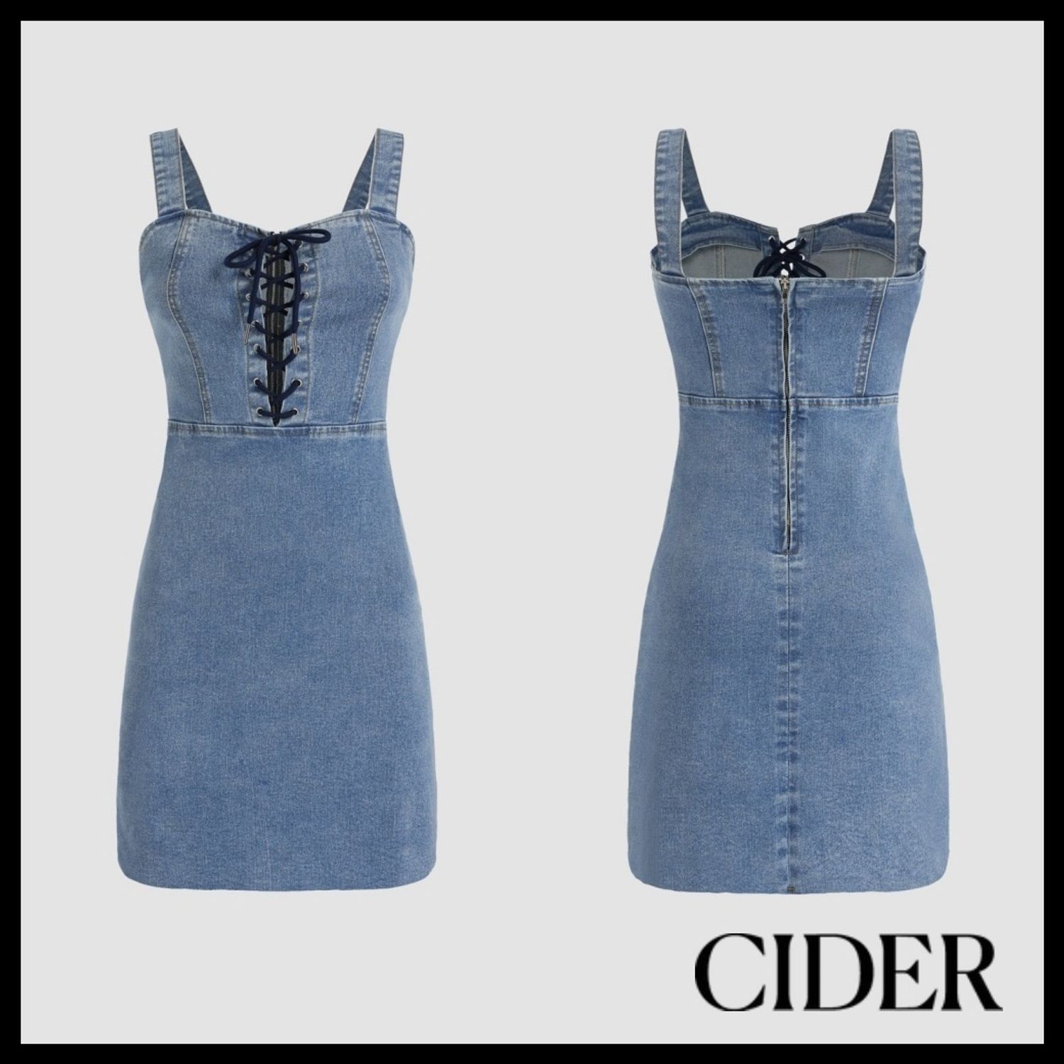 Cider 人気ブランド レースアップ デニム タイトワンピース Cider ワンピース Buyma