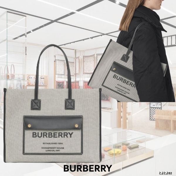 ミディアム ツートン キャンバス&レザー フレヤトート (Burberry ...