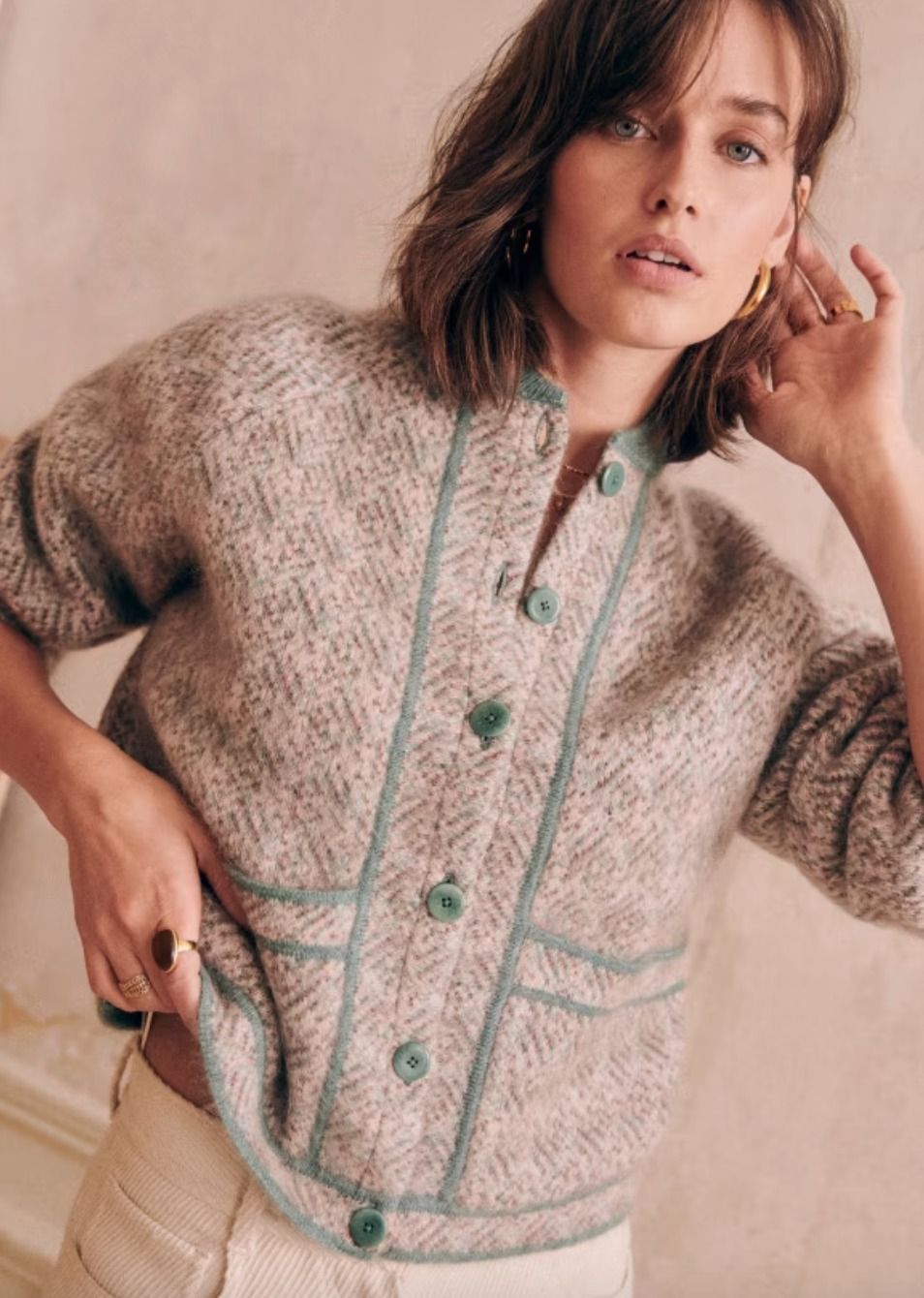 パリ発送♪【Sezane】Noah ボタン付きカーディガンジレ (chine 純日本製 カーディガン sezane カーディガン/ボレロ