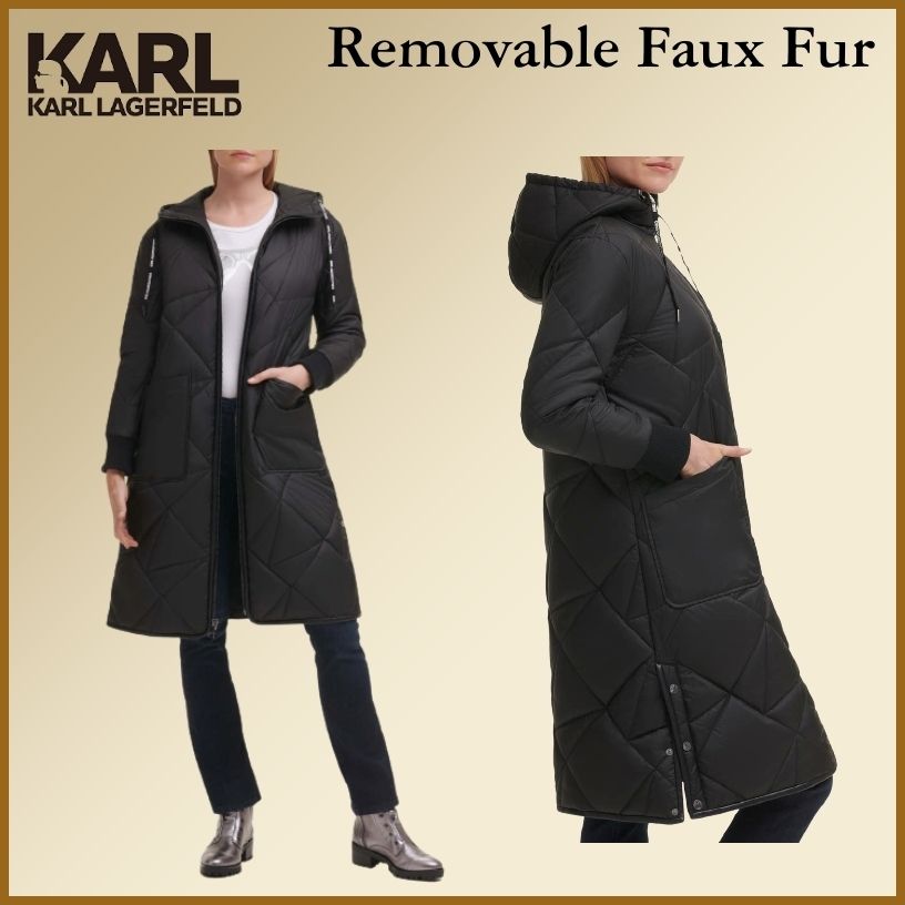 Karl Lagerfeld フード付き耐水キルティングコート (Karl Lagerfeld オンラインストア新作 ラガーフェルド ジャケットコート テーラードジャケット